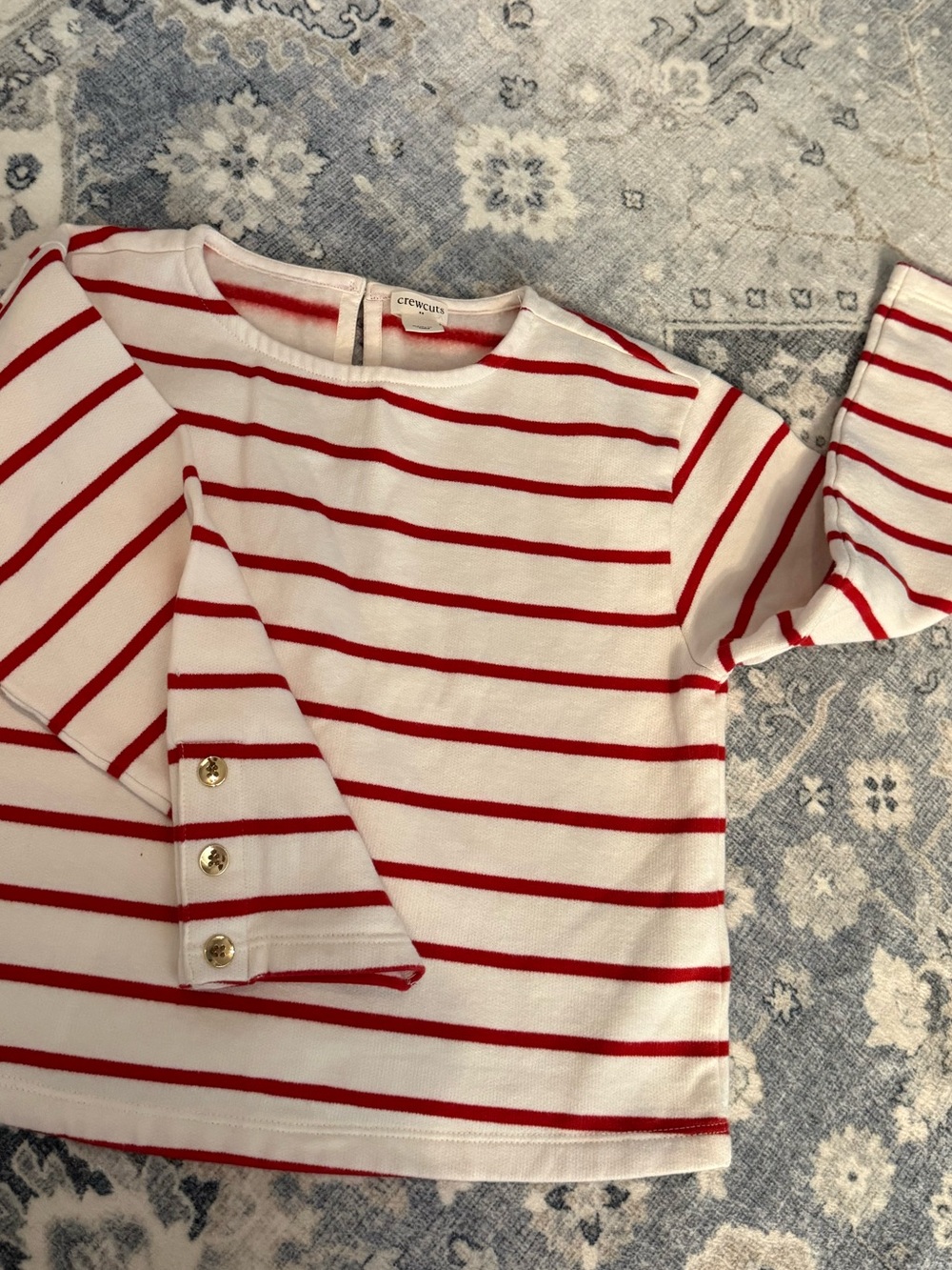Crewcuts White & Red Striped Long-Sleeve Top with Gold Buttons